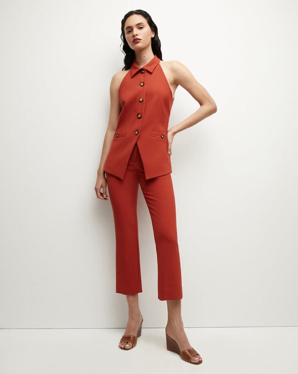 VERONICA BEARD Arte Straight Cropped Pants In Brick Red Orange Kick $448 0 NWT